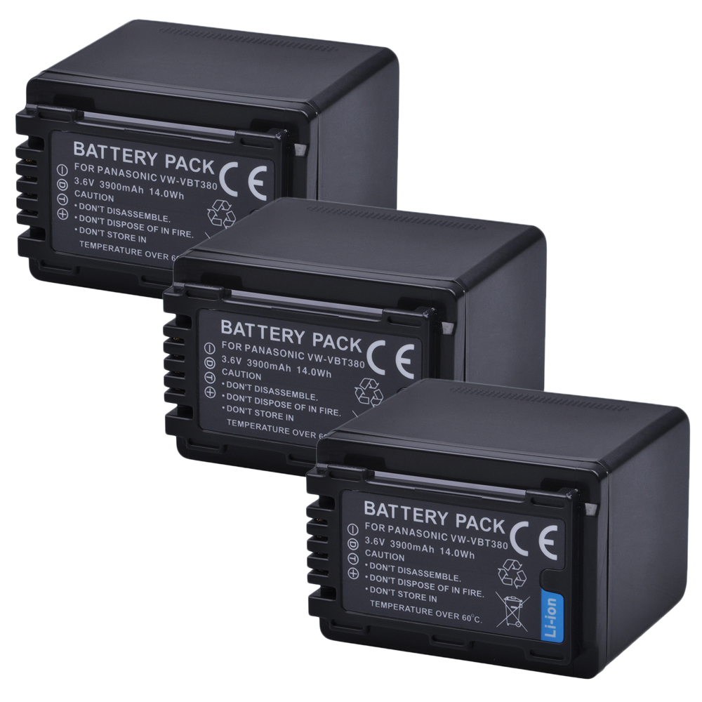 3.6V 3900mAh VW-VBT380 VW VBT380 VWVBT380 VW-VBT190 Battery for Panasonic HC-V260 HC-V380 HC-V380GK HC-V770 HC-V800 Battery: 3 Battery