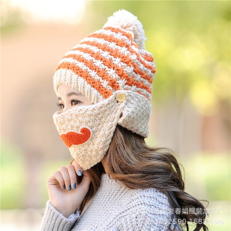 Snor dames winter warme muts met masker dames gebreide muts