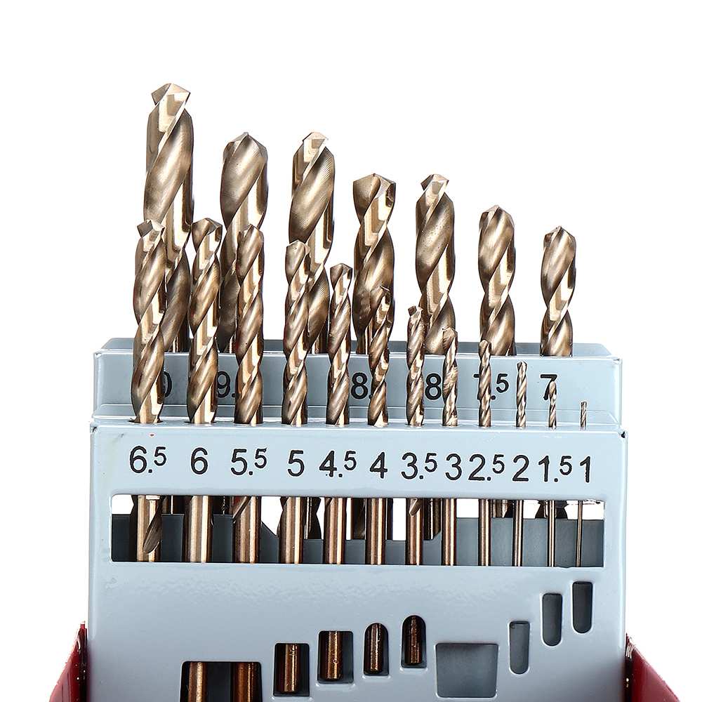 Drillpro 13/19/25pcs M35 Cobalt Drill Bit Set HSS-Co Jobber Length Twist Drill Bits With Metal Case For Stainless Steel Wood