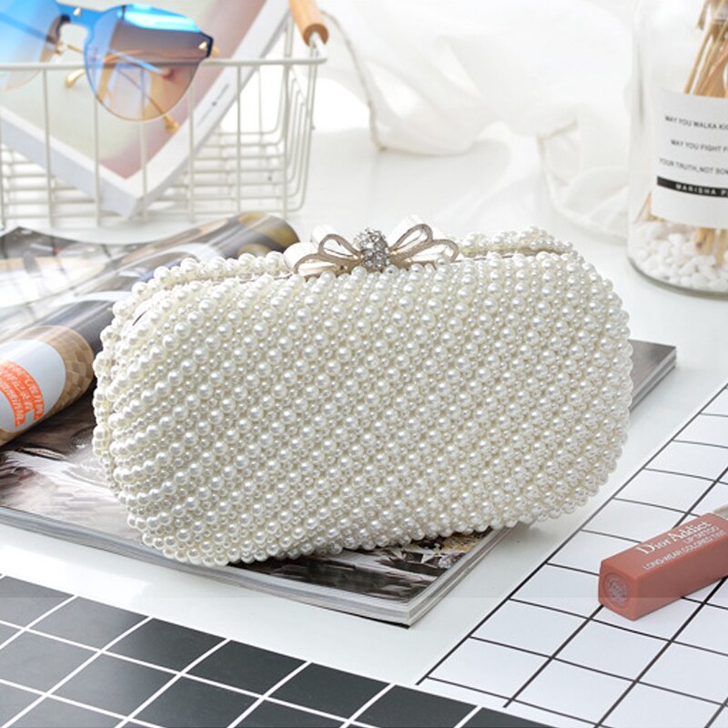 European American sweet ladies girls women pearl clutch bag party evening bag: White