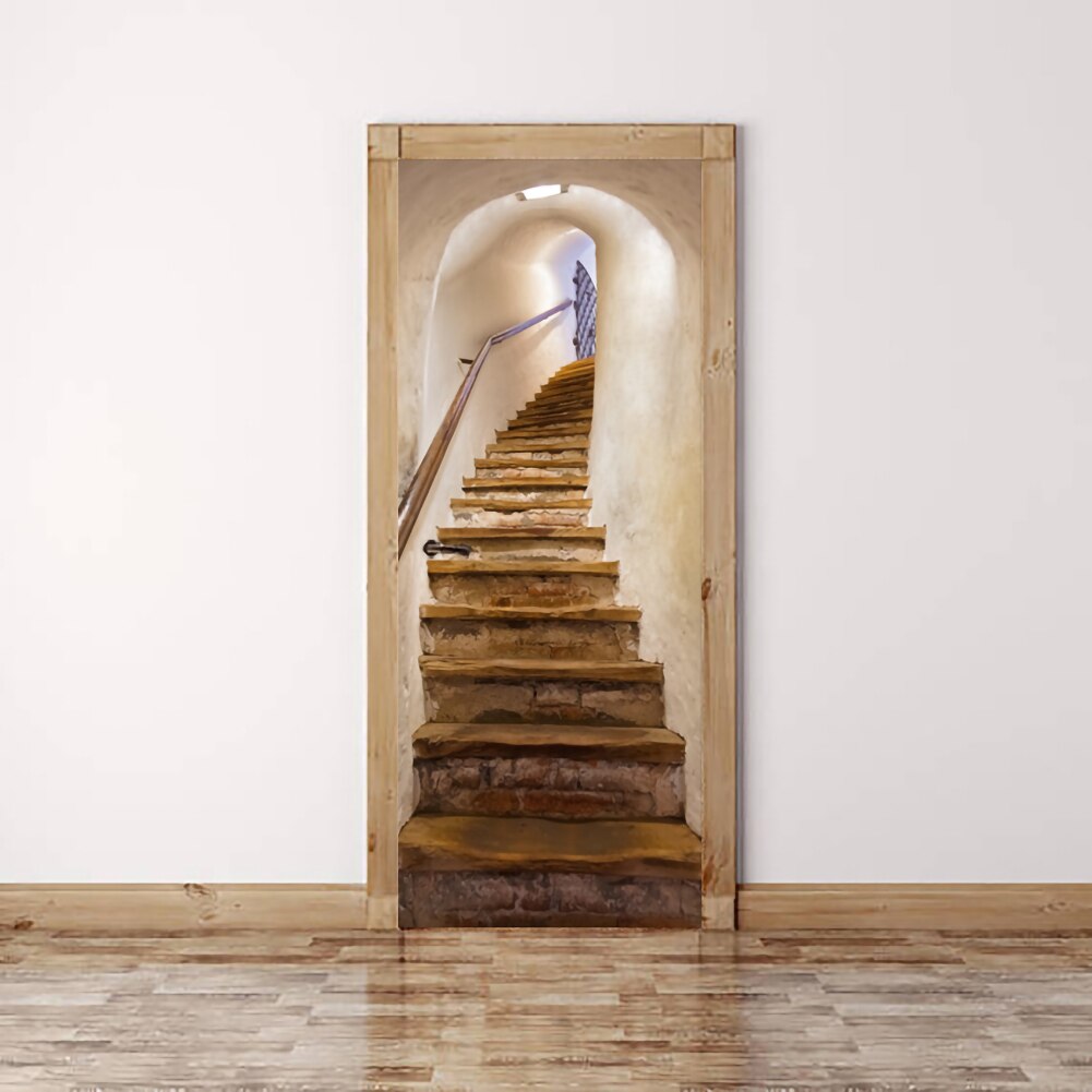 Staircase Stickers 3D Simulation Door Stickers Removable Bedroom Living Room DIY Renovation Wallpaper Easy to Clean Durable