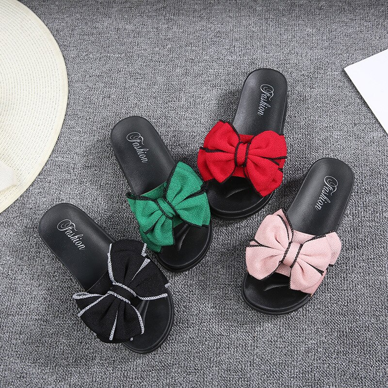Slippers Teen Girls Summer Bowknot Slippers Korean Children Wild Thick Sandals Non-slip Beach Shoes Slippets