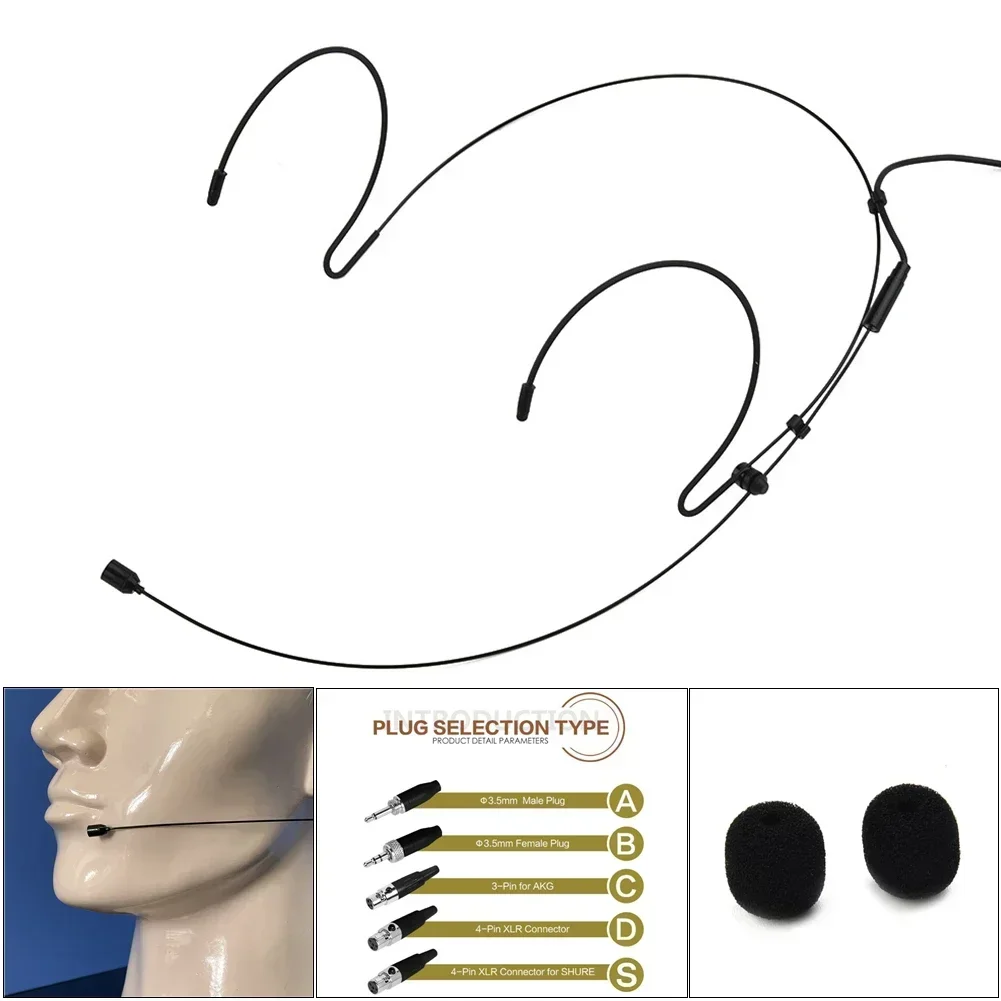 Doppeltes Ohrbügel-Headset-Mikrofon, am Kopf getragenes Mikrofon für mit 2 Stück Mikrofonabdeckung