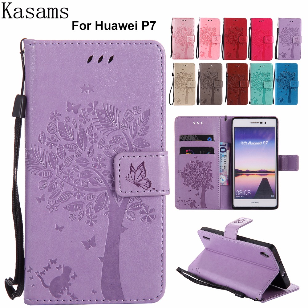 For Huawei P7 Case PU Leather Wallet Flip Stand Cover 3D Tree For Huawei P7 P7-L00 P7-L05 P7-L10 P7-L11 Phone Cases Fundas