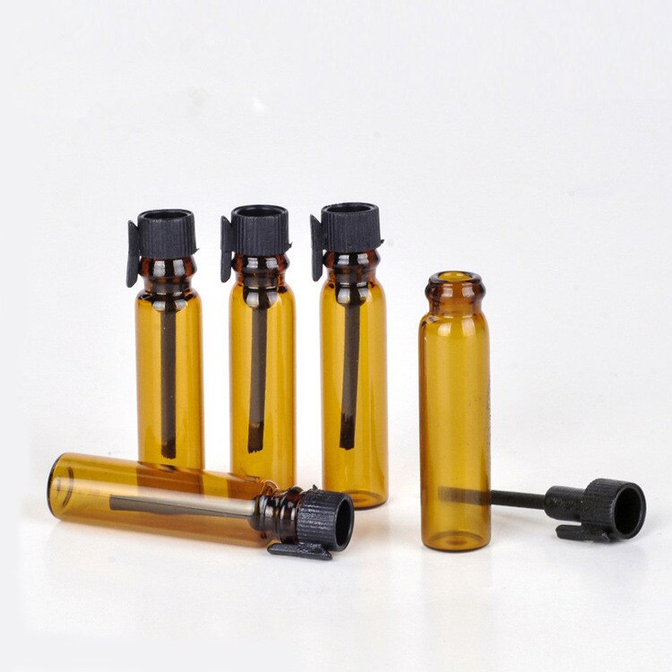 100pcs/lot 1ml 2ml Amber Glass Perfume Bottle Refillable Mini Sample Glass Essential Oil Vials Cosmetic Container