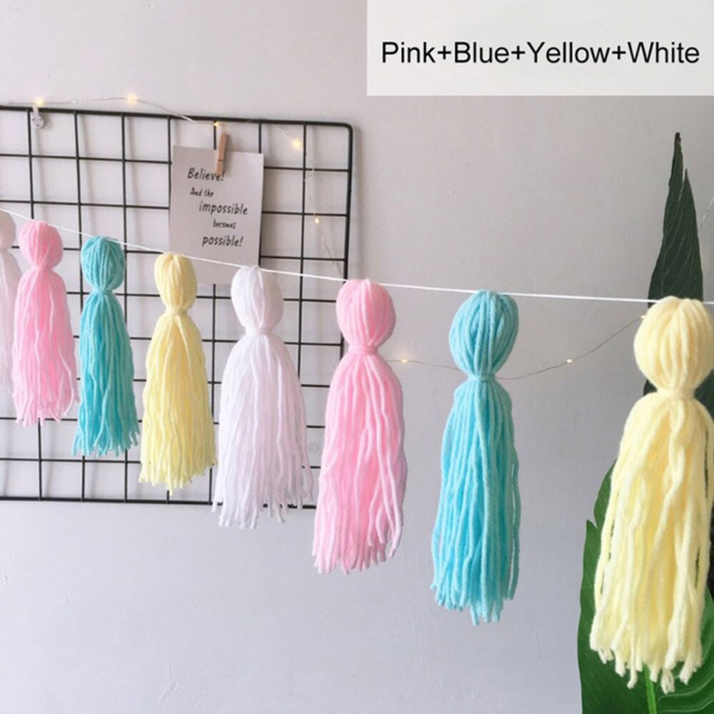 1Set Mixed DIY Wool Tassel Garland String Tassels Wall Handmade Hanging Ornaments Children Rooms Kids Birthday Party Home Decor: C