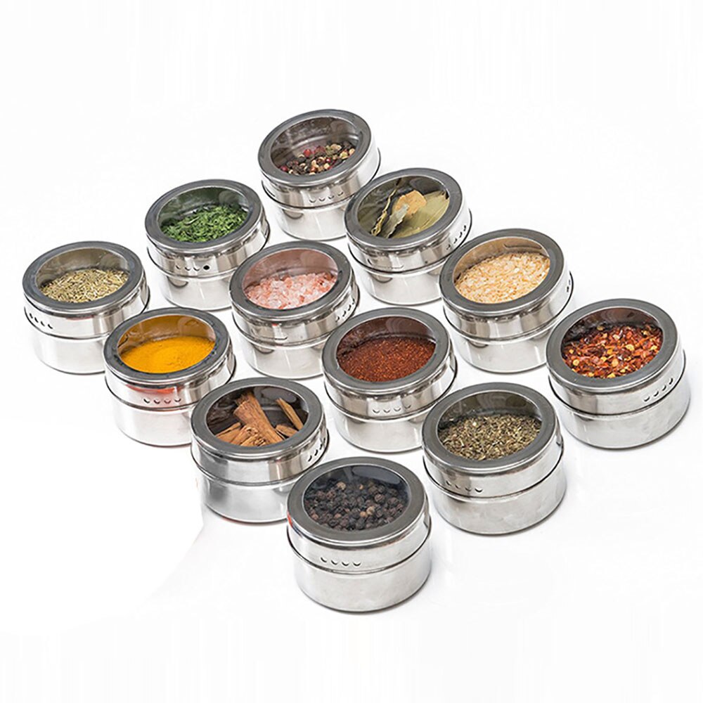 Transparent Lid Spice Magnetic Tin Pot Stainless Steel Spice Sauce Storage Container Pots Kitchen Condiment Holder Household