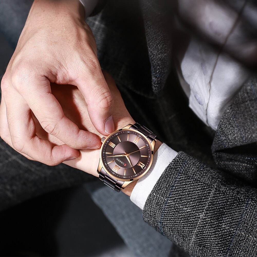 Curren roestvrijstalen herenhorloges, eenvoudig en klassiek quartz zakelijk horloge, dun horloge voor heren