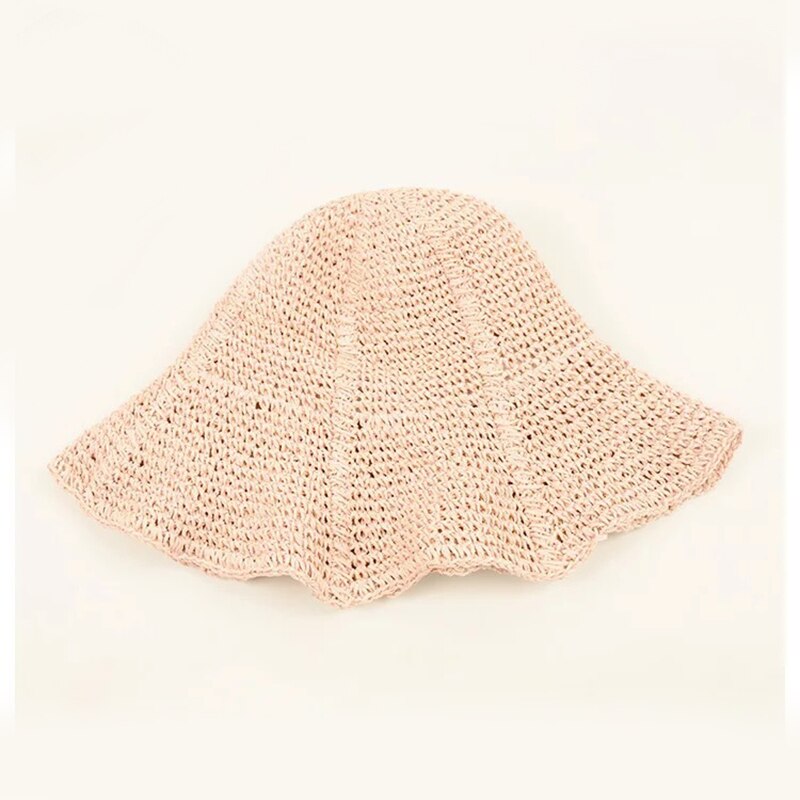 Sommerhat damer strandsolhat åndbar bøttehætte damer afslappet halm solsejl håndlavet hæklet foldbar stråhat feminino: 3