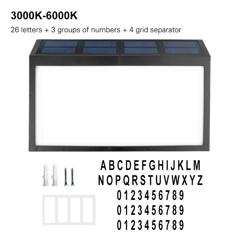 House Number Led Solar Lamp Waterproof Door Address Digits Plate Plaque Mailbox Solar Wall Lamp Lawn Lamp House Number Light: 3000K-6000K