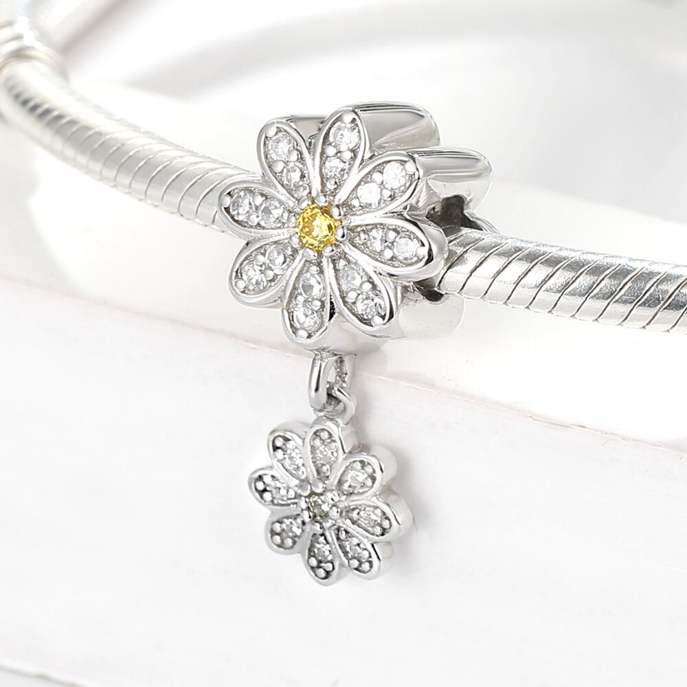 STAP VOORUIT Zirconia 925 Sterling Zilveren Bloem Hanger Hanger Bedels Voor Vrouwen Crystal Chrysant Sieraden