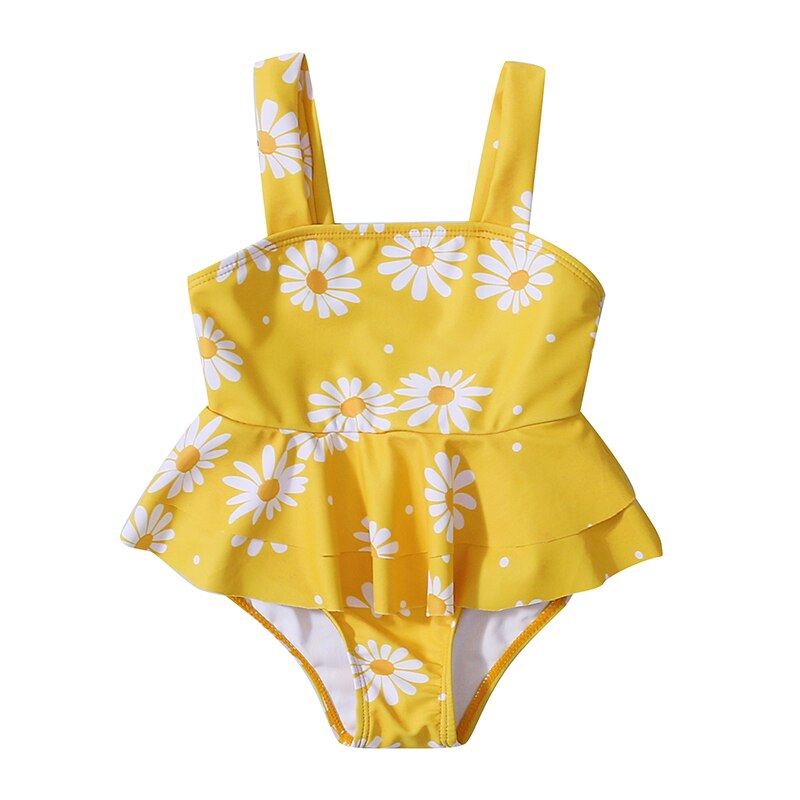 Sommer Kleinkind Baby Mädchen Bademode Nette Gänseblümchen Druck Quadrat Kragen Ärmellose Badeanzug Kleinkind lässig Badeanzug Bademode: 18m