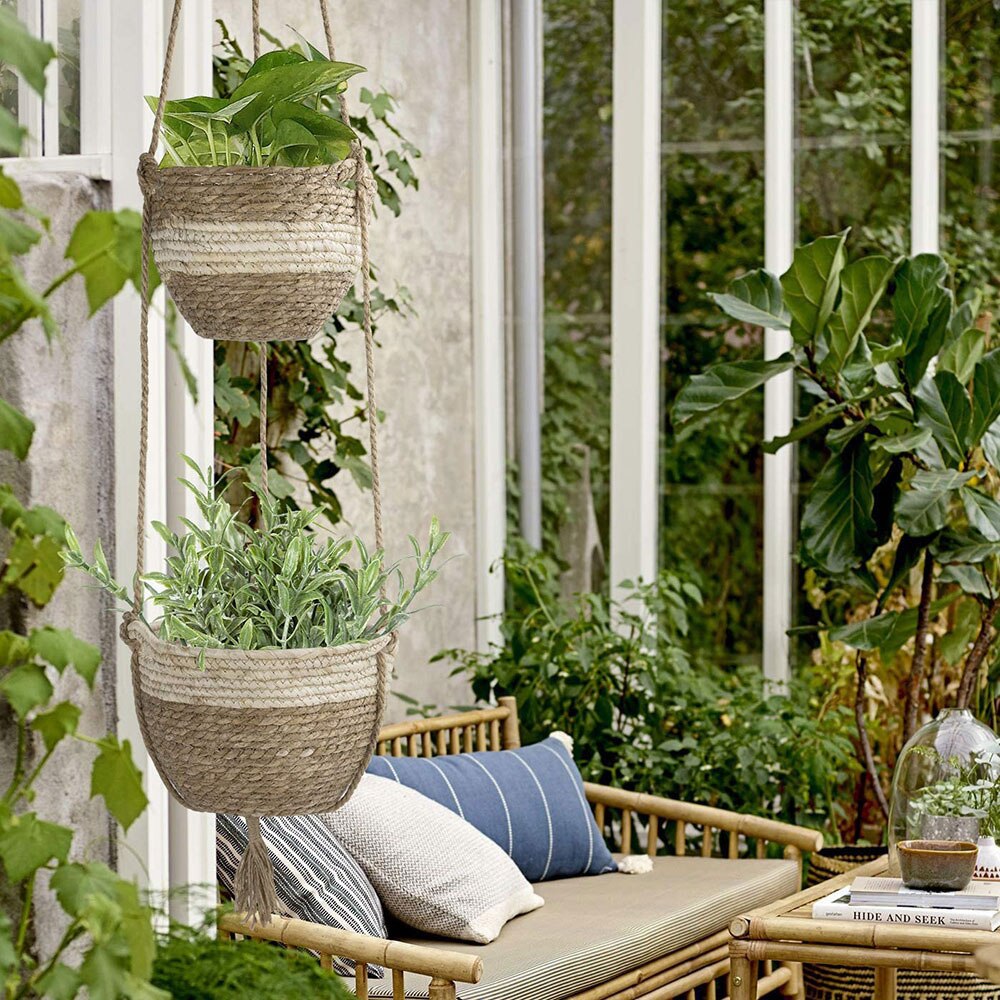 Doppel Schicht Hängen Blumen Korb Blumentopf Halfter Balkon Pflanzen Aufhänger Garten Heimat Dekorationen
