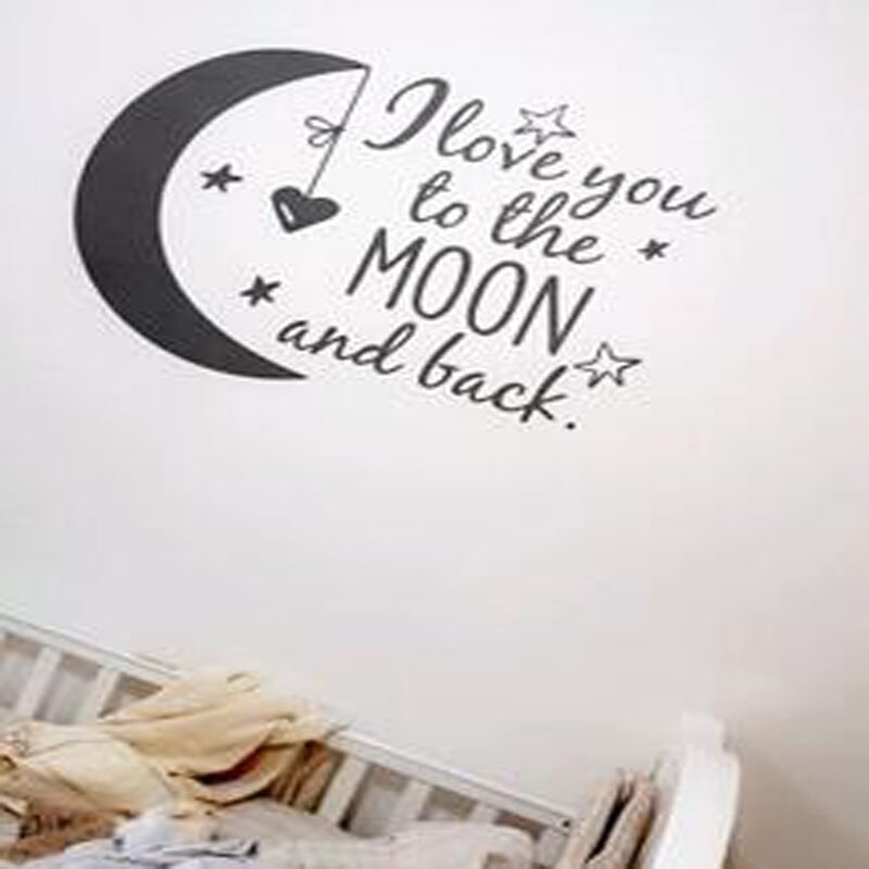 Muurstickers voor baby's en kinderen, maan, sterren, hart, vinyl, verwijderbare quote, ik hou van je tot de maan en terug naar huis.