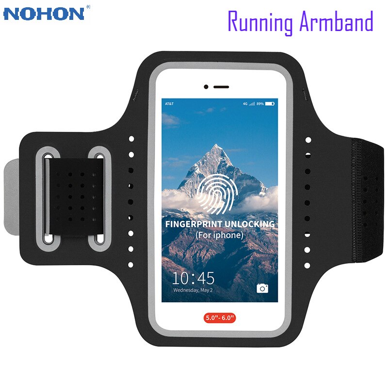 Nohon Universele Armband Telefoon Houder Voor Iphone 11 Pro Vingerafdruk Touch Verstelbare Sleutel Pouch Houder Gym Running Sport Tassen