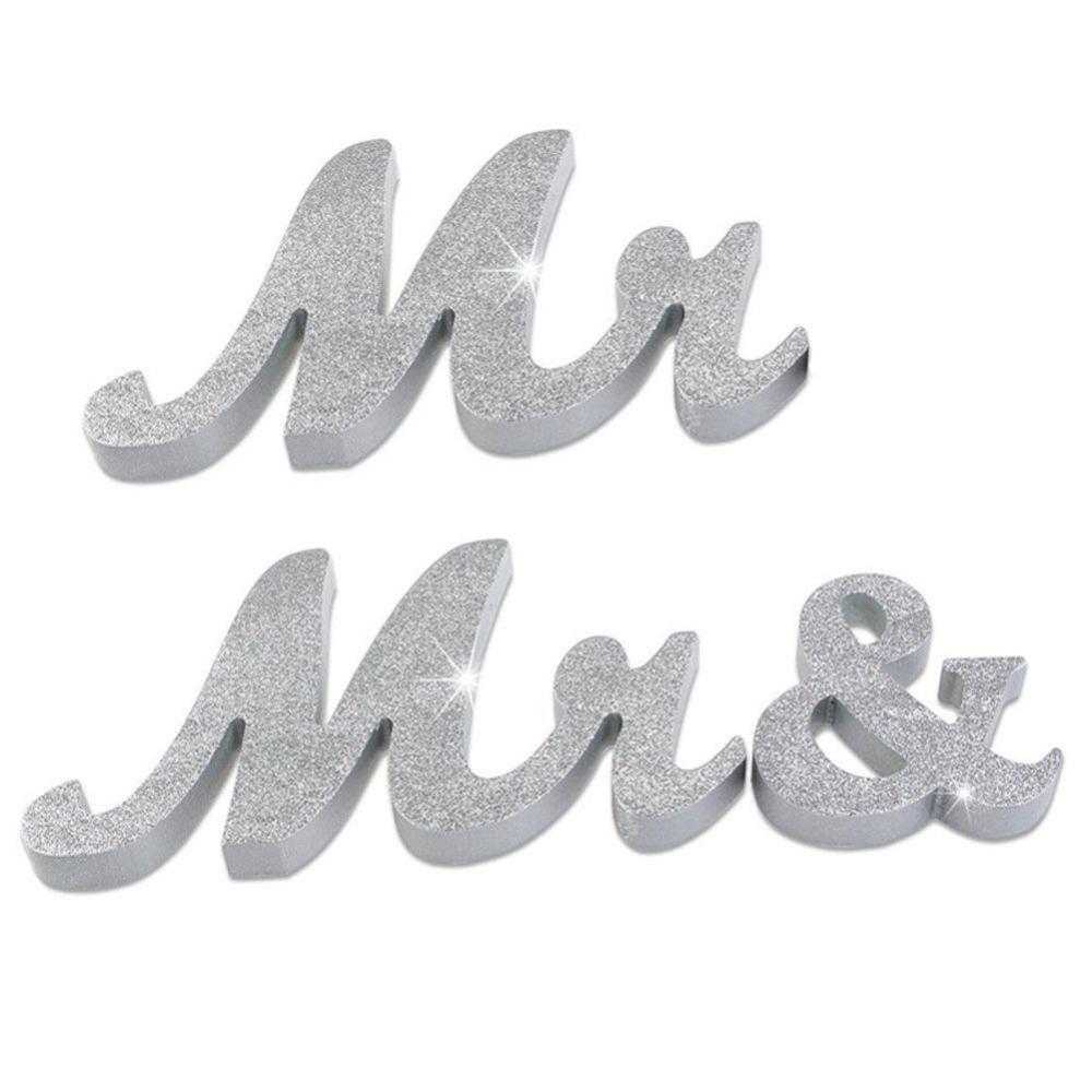 Mr & mr / mrs & mrs træ bogstaver underskrive bryllupsfest borddekorationer elsker foto rekvisitter: Sølv