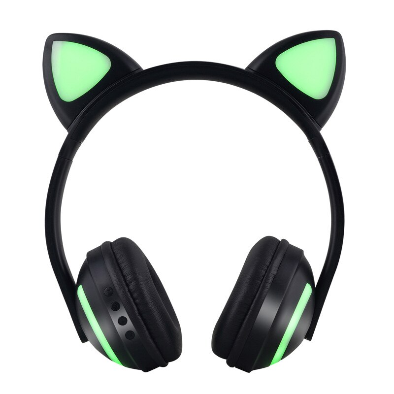 Bluetooth glødende kat øre hovedtelefoner farverigt led lys trådløst stereo headset computertelefon gaming hovedtelefon til kvinder: Sort
