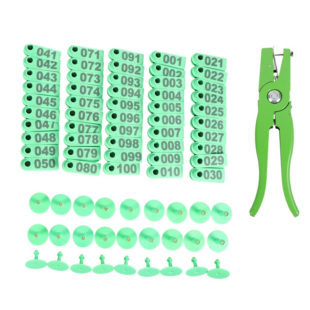 103Pcs Number Ear Tag Livestock Ear Tag Animal Ear Tag Pin Ear Tag Plier: Green