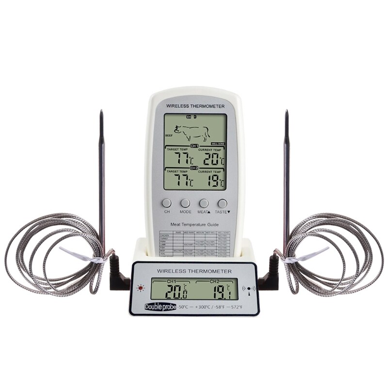 Termómetro Digital inalámbrico de doble sonda para cocina, utensilio medidor de carne para ahumar y cocinar