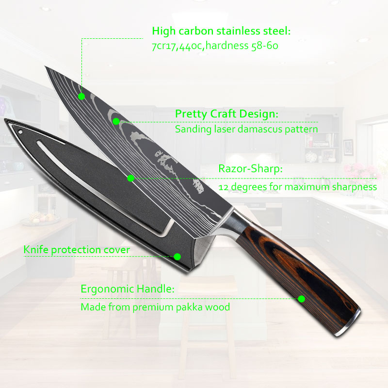 Köksknivar set kockknivar rostfritt stål imitation damaskus mönster santoku klyv skärning verktygsknivar