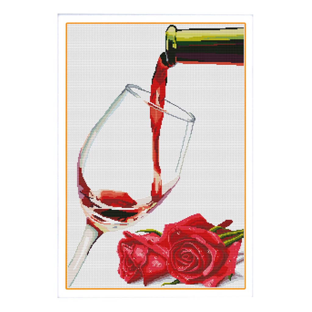 Una copa de vino tinto Kit de punto de cruz bordado A mano DIY arte decoración del hogar