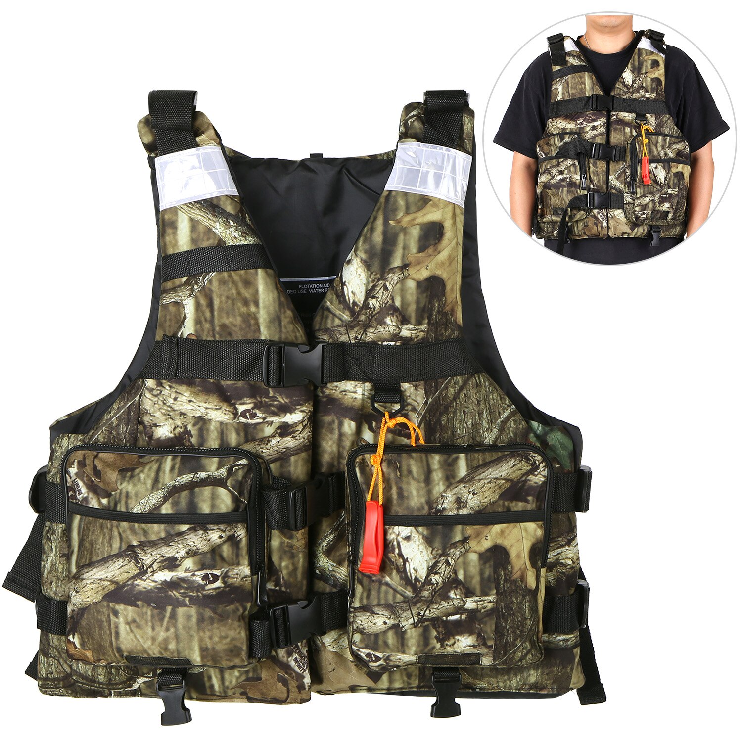 Rescue Waarschuwing Vissen Vest Met Fluitje Hoge Drijfvermogen Reddingsvest Multifunctionele Multi Pocket Buiten Vissen Leven Vest: Camouflage / M