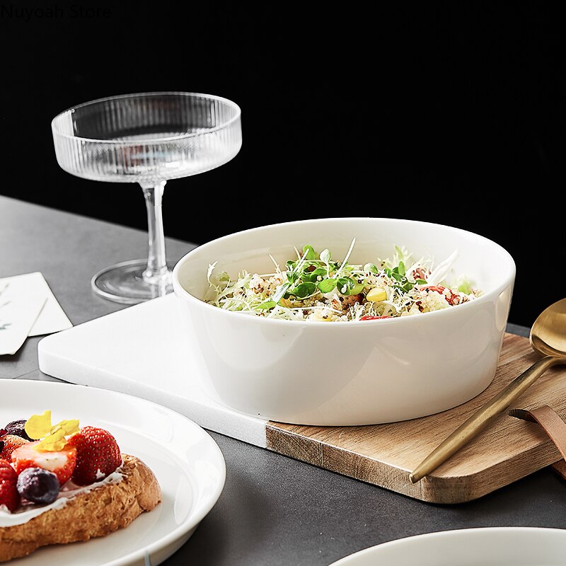 Pure White Ceramic Plate Bowl Home Nordic Vegetable and Fruit Salad Bowl Plate Dish Steak Plate Restaurant Storage Tableware