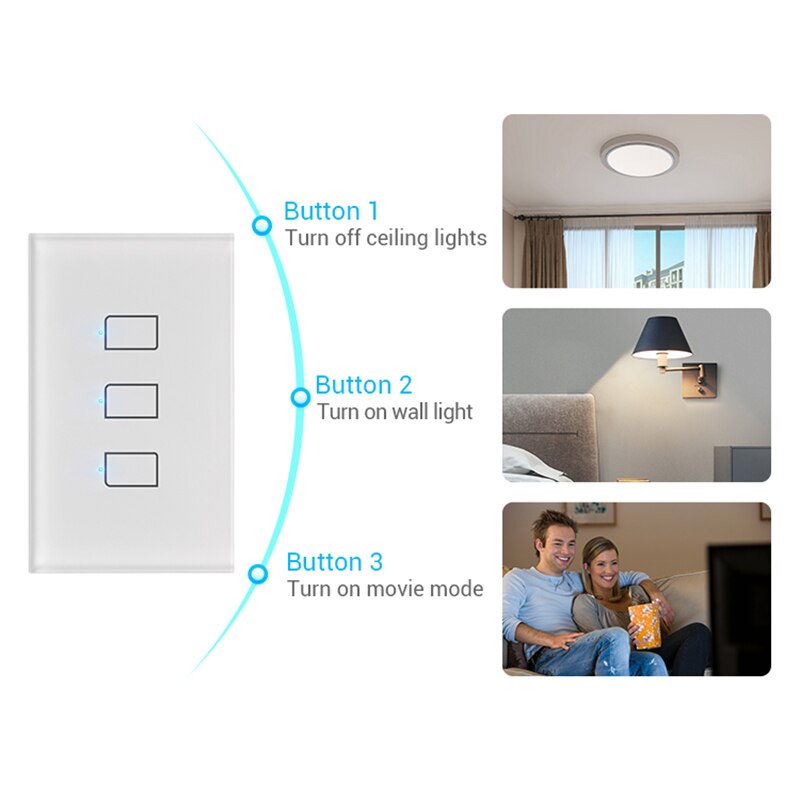 Broadlink TC3 Smart Wifi Muur Light Touch Switch 1/2/3Gang Afstandsbediening Op Off Timer Geen neutrale Nodig Alexa Voice