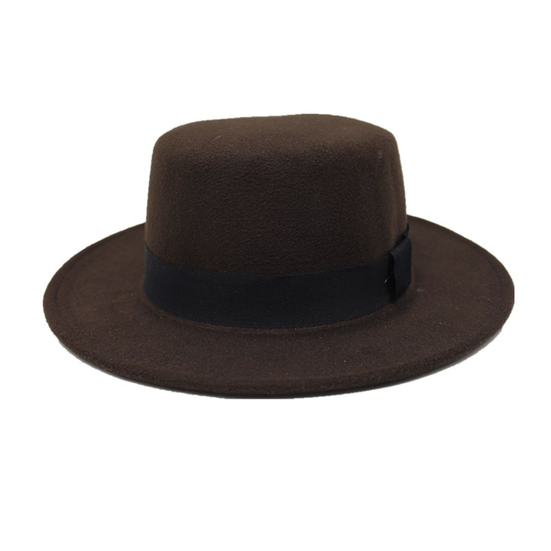 Seioum Brand Wool Boater Flat Top Hat For Women's Felt Wide Brim Fedora Hat Laday Prok Pie Chapeu de Feltro Bowler Gambler Top H