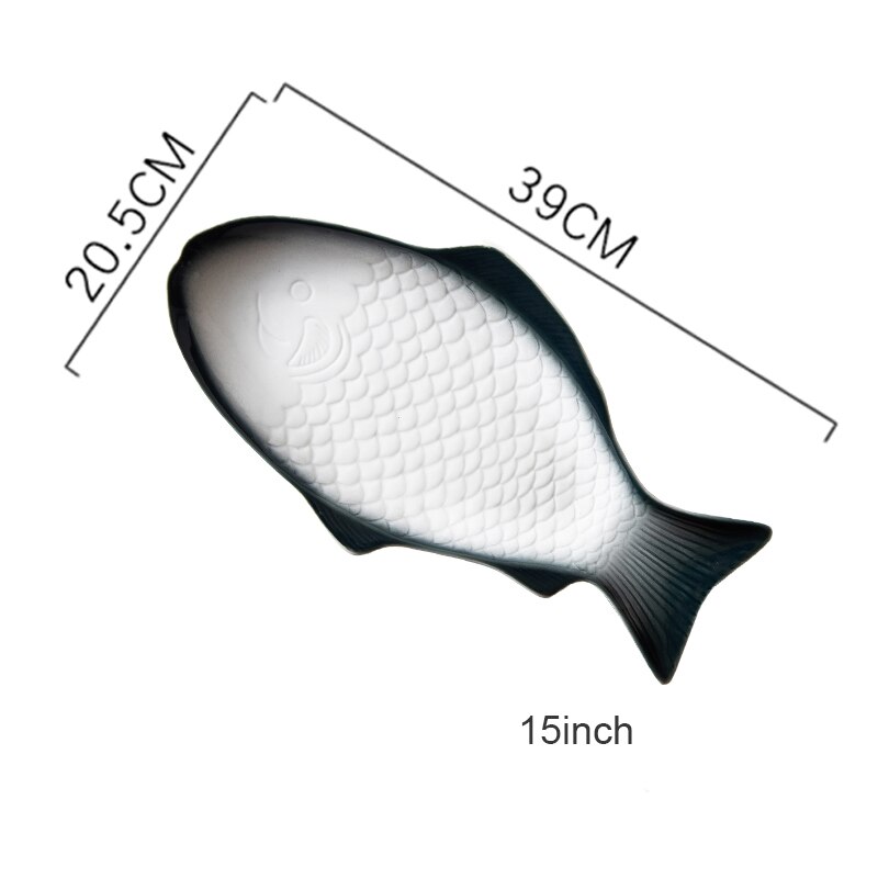 Ceramic Tableware Plate Fish Shaped Dish Snack Storage Fish Pan Fine Dinner Plate Kitchen Accessories: Dark 15inch