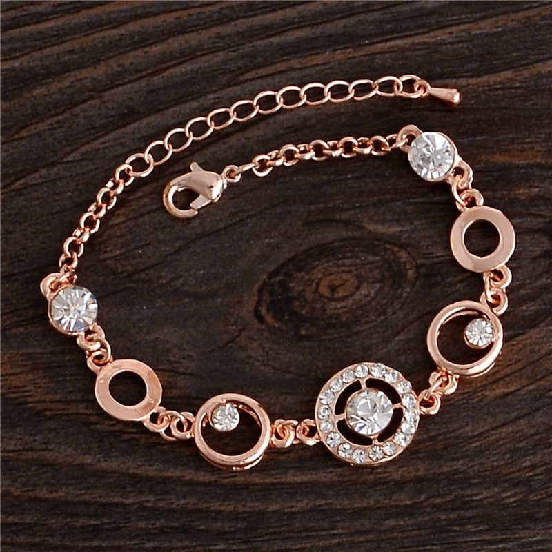 SHUANGR 1pc Rose Goud Kleur Wit Kristallen Vonken Hollow Chain Link Bangle Armband 7 ontwerpen TH358-TH364