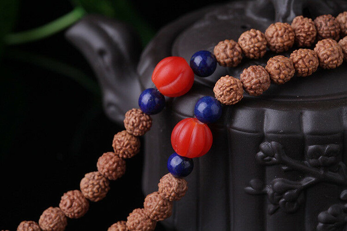 8mm tibetansk buddhism 108 rudraksha frön handarbete koppar pärla mala halsband