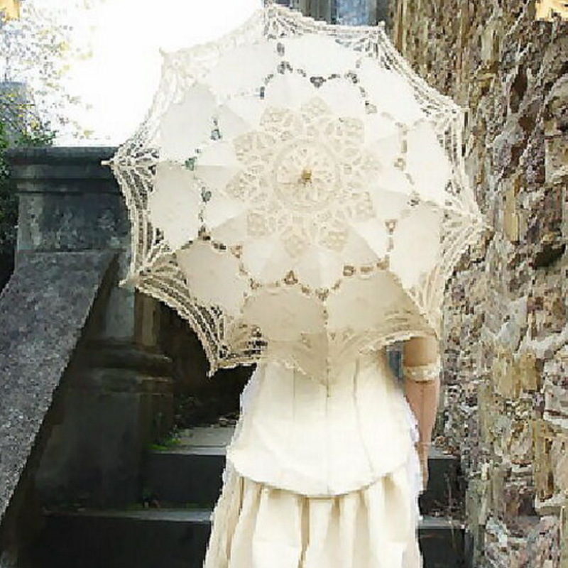 Parasol de de algodón bordado nupcial paraguas Vintage sombrilla de encaje nupcial accesorios para sombrillas