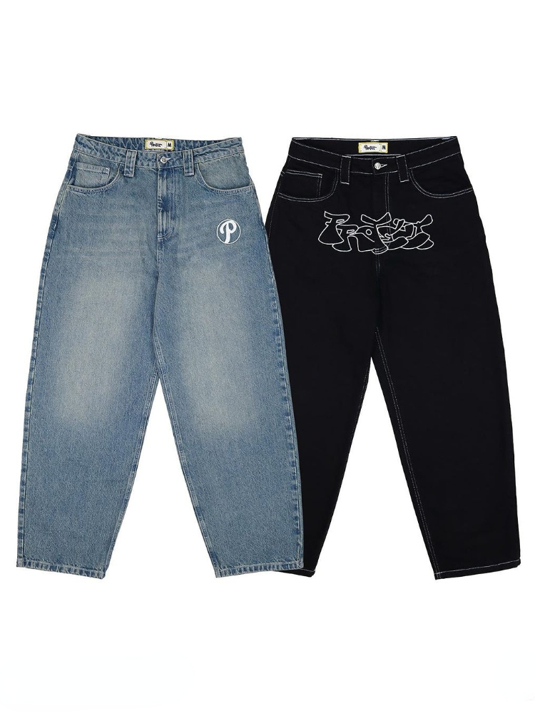Y2K vende nuevos pantalones vaqueros bordados retro hip-hop americanos Harajuku Rock gótico pantalones sueltos de pierna ancha ropa de calle para hombres y mujeres