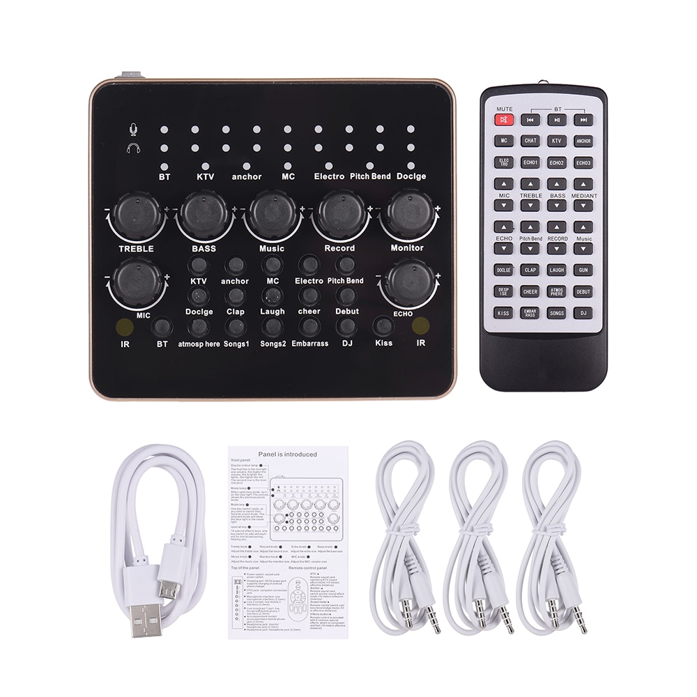 Carte son portable rechargeable en direct, changeur de voix, carte son intégrée, multiples effets sonores, connexion bt avec télécommande