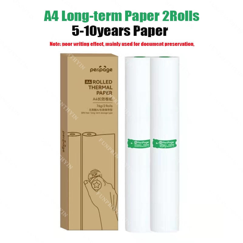 PeriPage A40 Official thermal paper A4 210X30mm /210X297mm Thermal Fax Machine paper 5-10 Years or 2-3Years Paper: 5-10Y Paper 2Rolls