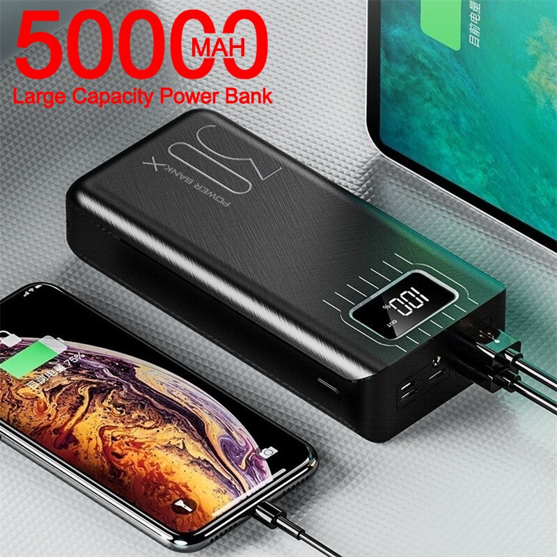 Energie Bank 50000mAh Große Kapazität Energie draussen Reise Ladegerät Telefon Externe Batterie LCD Digital Anzeige LED Beleuchtung