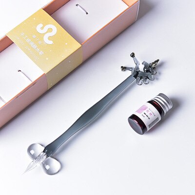 Krystalglas dip pen maleri signatur pen brevpapir: 1