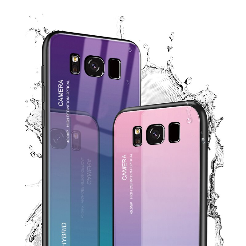 Gradiente Aurora S9 S8 plus Vetro Temperato Caso Della Parte Posteriore Per Samsung Galaxy S9 S8 S 9 Più S9plus S8plus Colorato di lusso Della Copertura Borsette