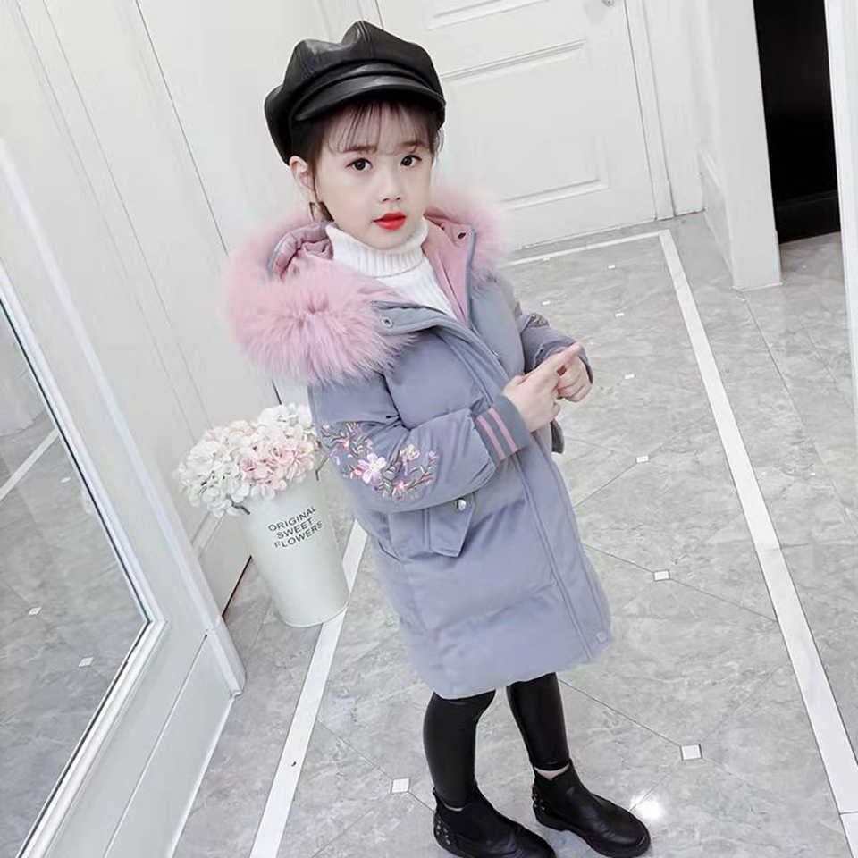 Grijs/Roze Kleur Kinderen Meisjes Down Jas Capuchon Warme Bovenkleding Kleding Russische Herfst Winter Kinderen Meisje Winter Dikke Jassen