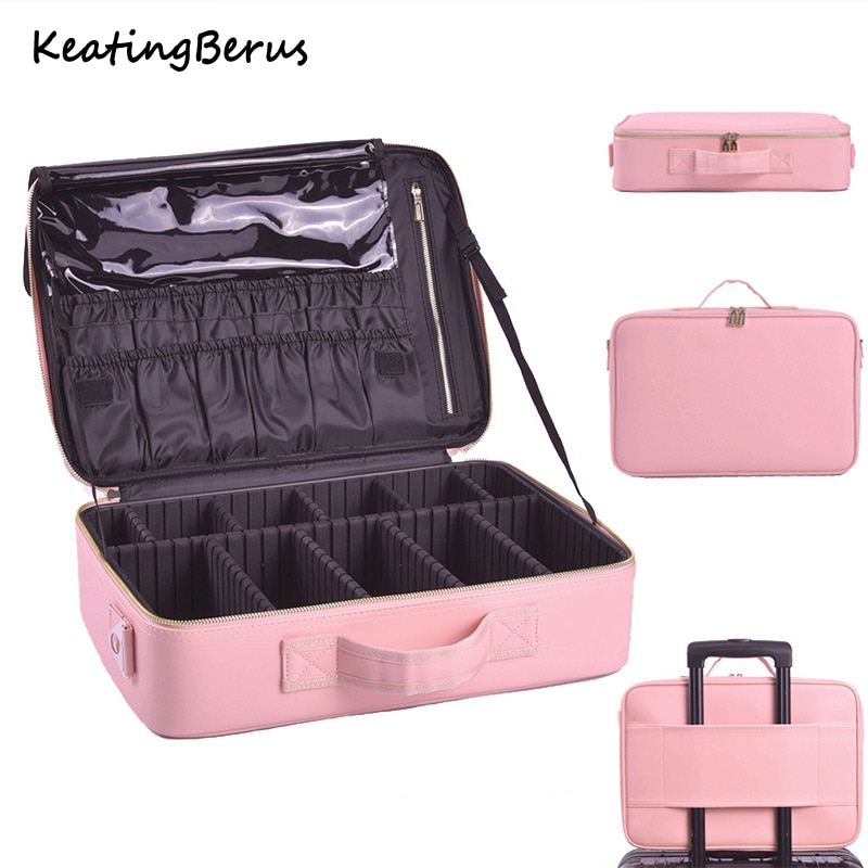 Organizador de maquillaje de gran capacidad para mujeres, caja de almacenamiento de Neceser cosmético de multicapa, Bonito traje portátil