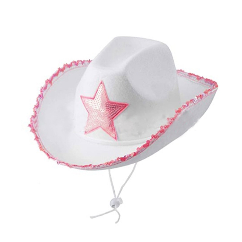 Mode Cowgirl Hoed Met Glitter Ster Voor Costume Dress-Up Westerse Accessoire Fedora Vilt Cap Met Verstelbare Touw