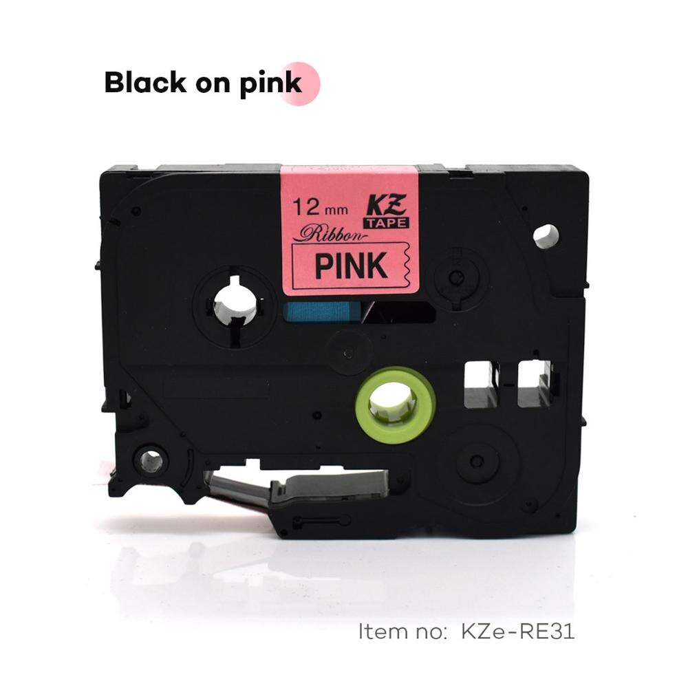 12mm*4m flerfarvet tze satinbånd etiketbånd tze tape kompatibel broder p-touch printer tze -r231 tze -re34 tze -rn34 tze -rw34: Sort på lyserød