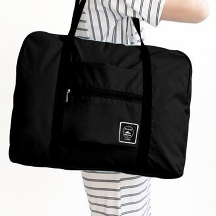 Protable foldbar stor kapacitet weekend taske til rejse bagage taske duffle arrangør kvinder mænd rejsetasker håndpakning taske: Sort