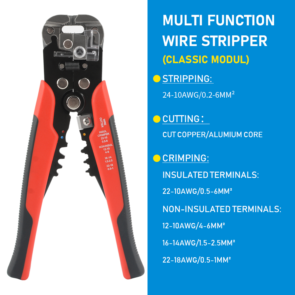 Electrician Wire Tool Cable Wire Stripper Cutter Crimper Automatic Crimping Stripping Plier: Red