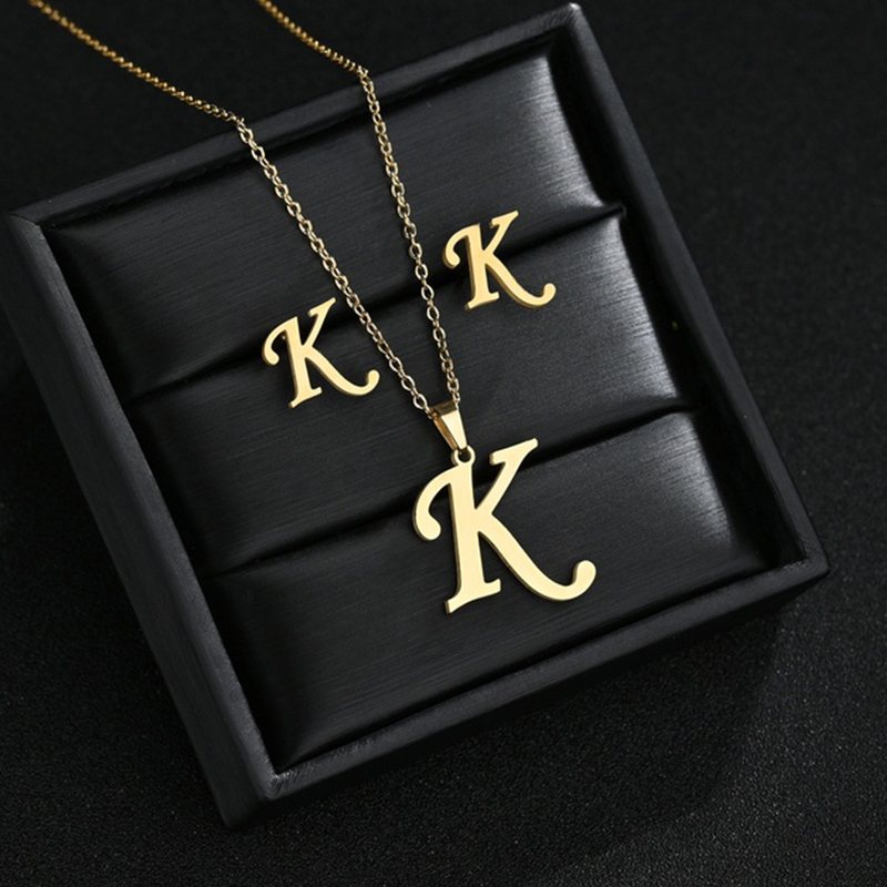 Edelstahl A-Z Alphabet Initial Halskette 26 Englisch Buchstaben Ohrringe Halskette Für Frauen einstellen Personalisieren Schmuck