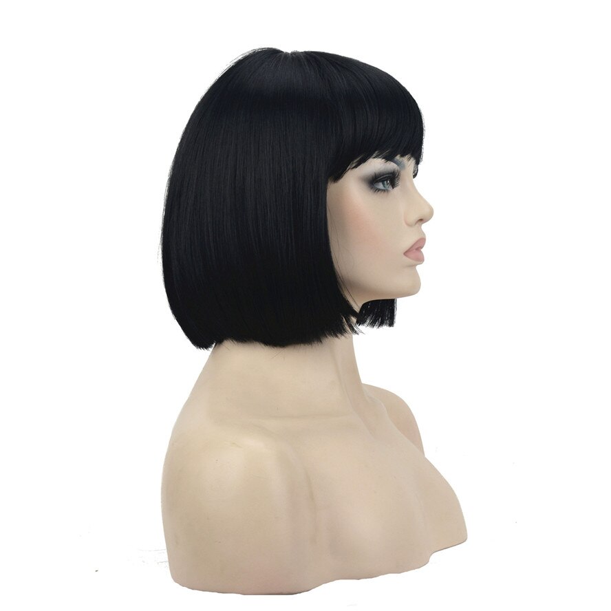 StrongBeauty Bob-pelucas de pelo negro para mujer, pelo corto, recto, Natural, sintético, sin capa, opciones de color: 1 Black