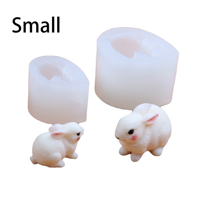 Simpatici stampi per candele coniglietto 3D coniglio stampo in silicone stampi per dolci aroma fai-da-te sapone argilla polimerica intonaco resina epossidica stampi per candele: bianca-piccolo
