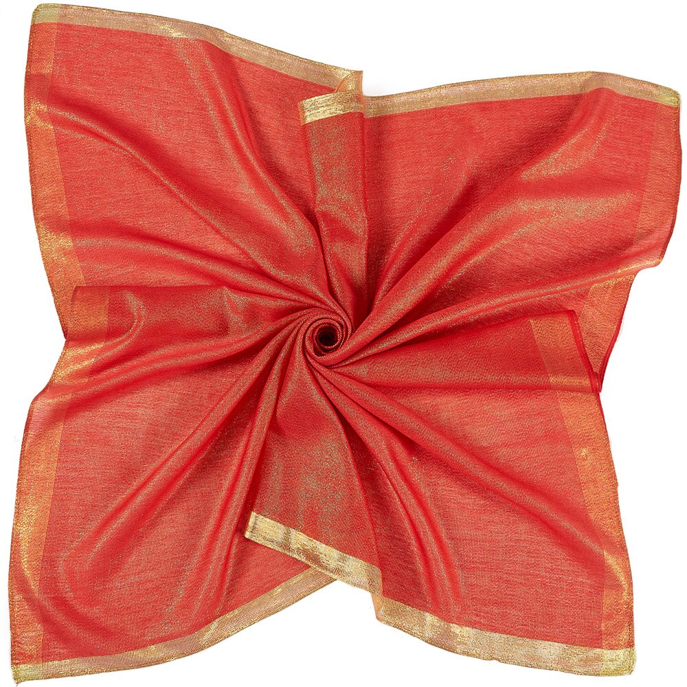 Foulard carré uni avec bordure en Lurex doré pour femme, châle léger, 90x90 cm: 7