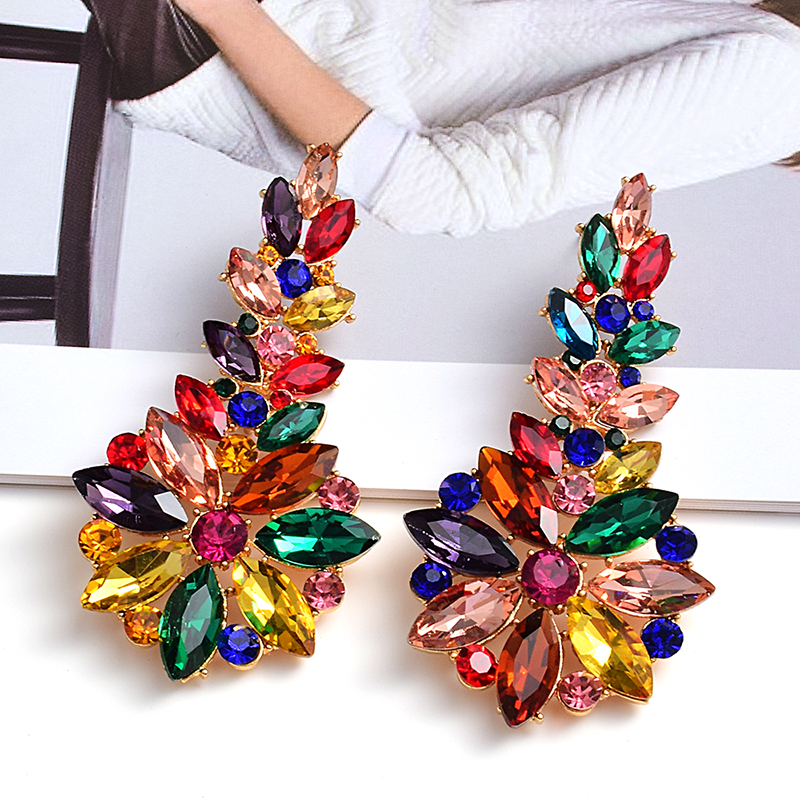 Cercei lungi din metal colorati cu cristale strasuri inalte accesorii de bijuterii pentru femei